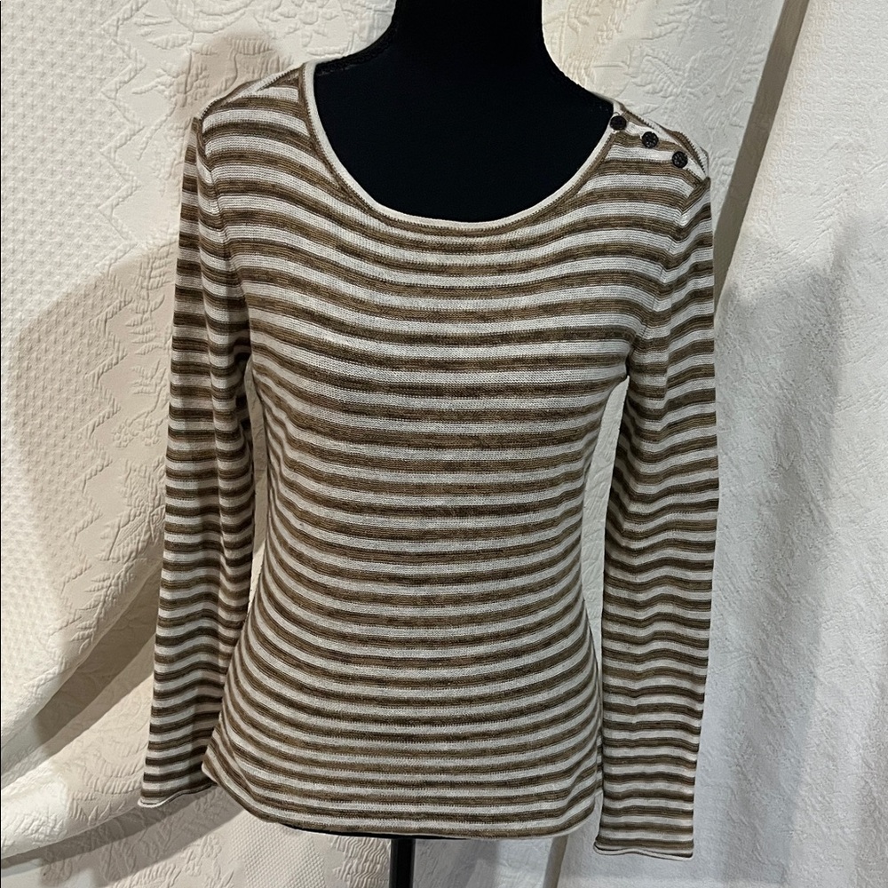 Tory Burch Striped Brown and Ivory Women's Top, size extra small‎